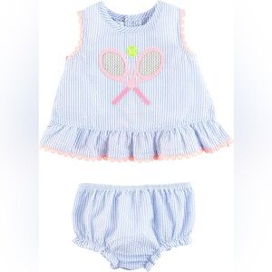 Mud Pie Baby Girls Tennis Seersucker Pinafore Set (9-12 Months)